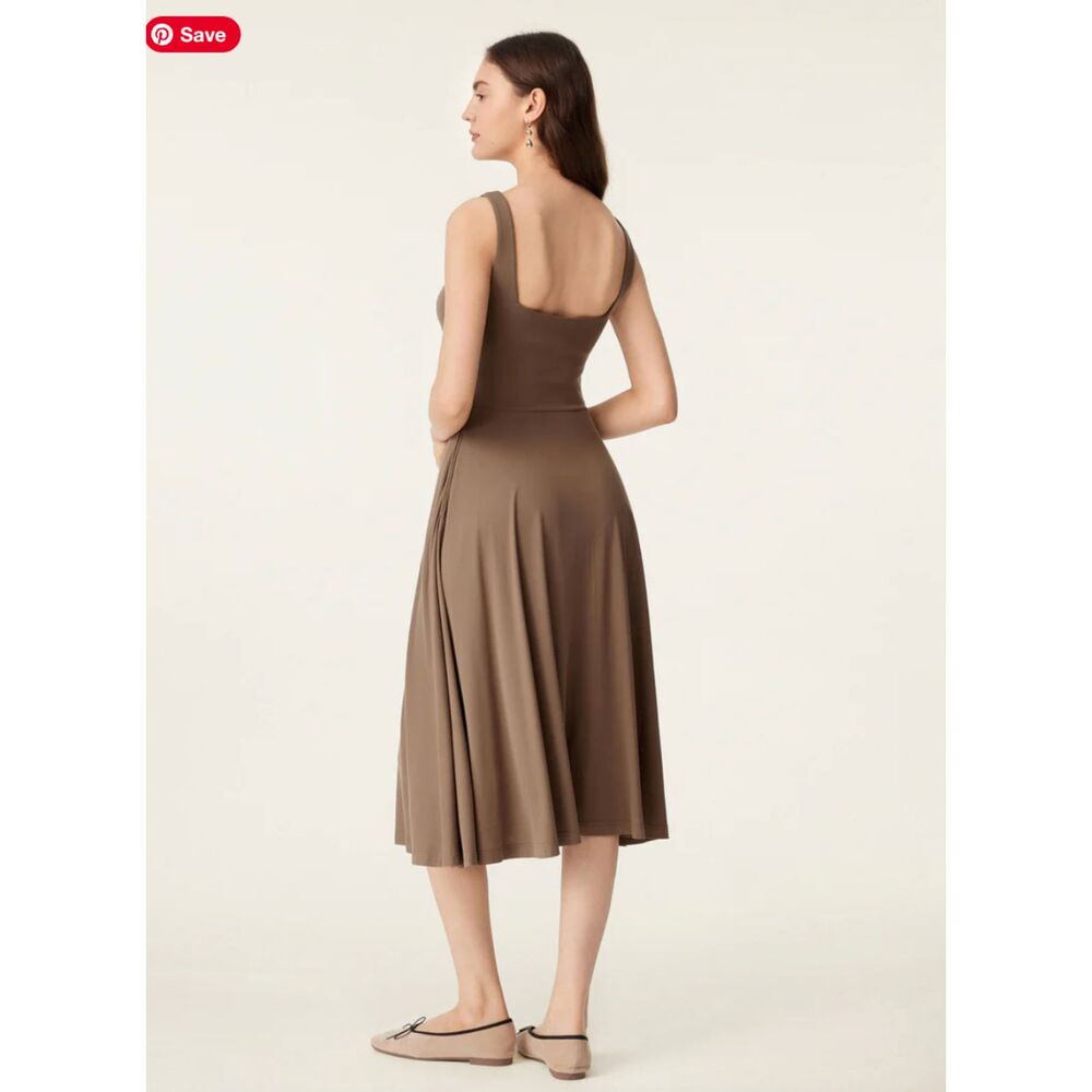 NEW w Tags XS Square Neck Flowy New Airy Bra Midi Dress $89.00 SZ. Color Mocha - Picture 2 of 15